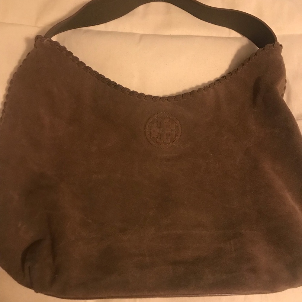Tory Burch Marion Suede River Rock Hobo Bag